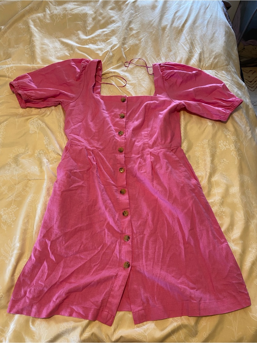 Old Navy Pink Square-Neck Button-Front Midi Dress